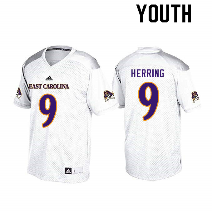 Youth #9 Reid Herring ECU Pirates College Football Jerseys Sale-White - Click Image to Close
